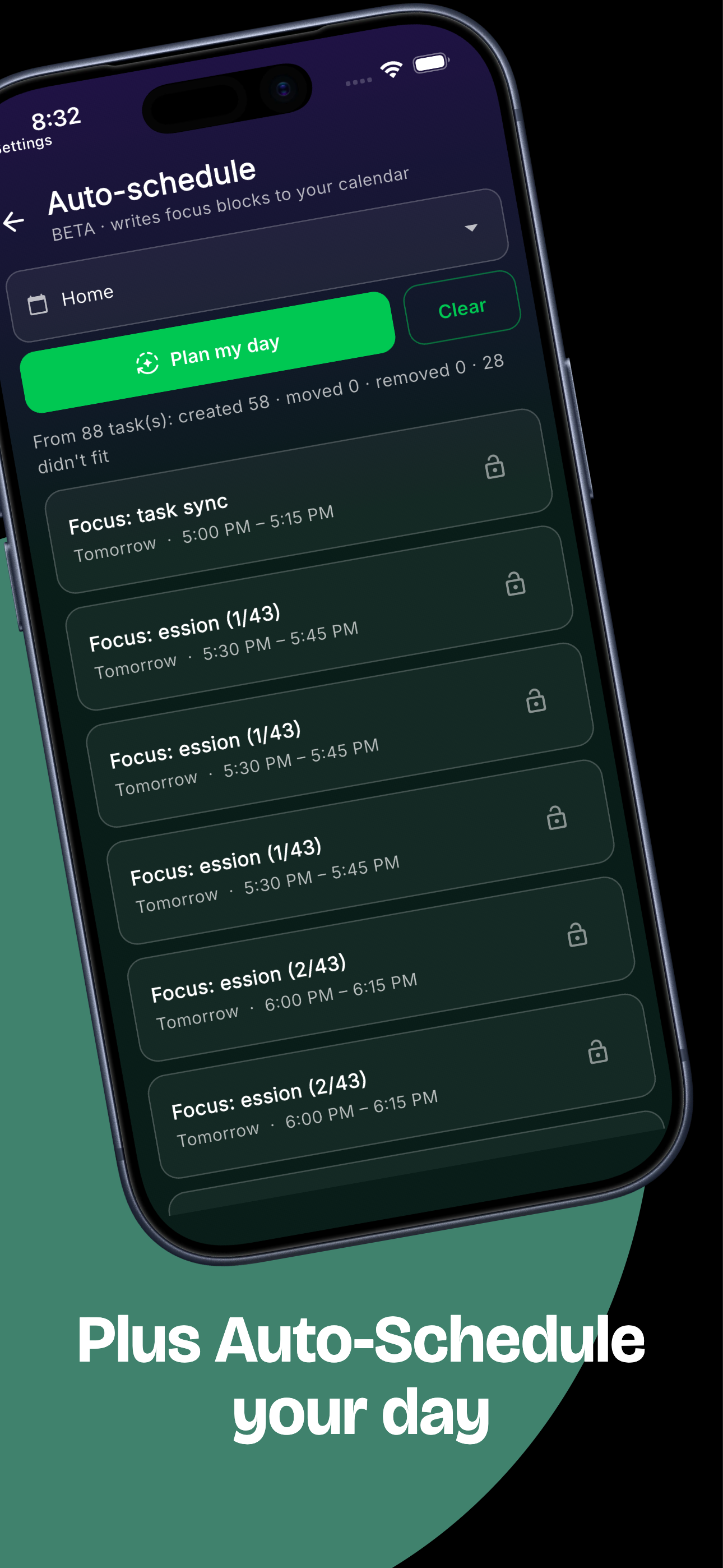Plus auto-schedule your day — writes focus blocks straight into your calendar